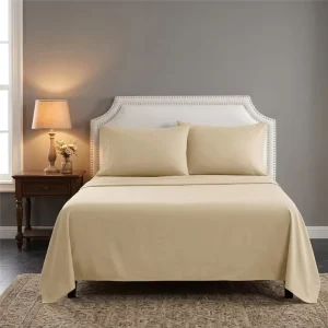 Plain Solid Polyester 4PCS Full Bedding Set with Flat Fitted Sheet Pillowcases Bulk Supply for Apartment Homestay Hotel