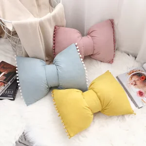 Plain Velvet Throw Pillows & Cushions Cover Cute Bowknot Pillow Decorative Beaded Lumbar Cover for Sofa Chair Cushion Decor Home