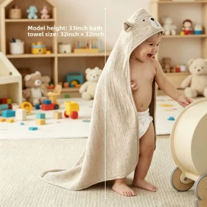 Plain-weave Pure Cotton Skin-friendly Quick-drying Hooded Bath Towel for Moms Babies Bathroom Use Ready-to-ship Export-quality