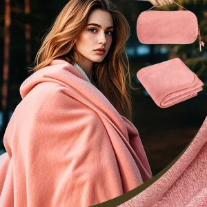 Plane Blanket Compact Packable Long Flight Essential for Adults and Kids Travel Blanket Pillow in Soft Bag with Pockets