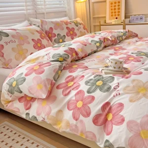 Plant Pattern Chinese Style Luxury 200TC 3-Piece Soft Air-permeable Polyester Washable Bedding Set Duvet Cover for Home