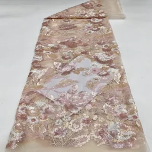Plant Pattern Colorful Sequins Lamination Embroidered Evening Dress Cheongsam Women’s Dress Sequin Lace Fabric