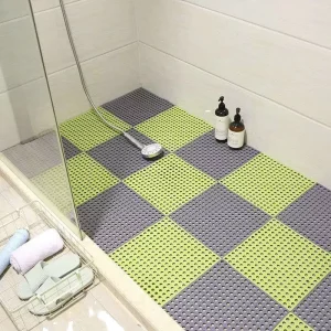Plastic Non Slip Bath Mat Square TPE Design Modern Solid DIY Drain Hole Shower Massage Bath Rug for Non Slip Floors