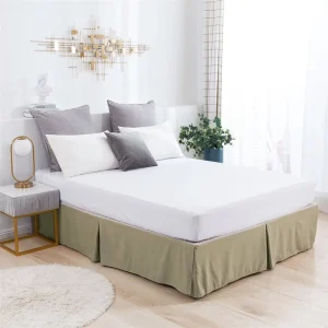 Pleated Polyester Bed Sheet Bedskirt Ruffle Brown Plain Bed Skirt