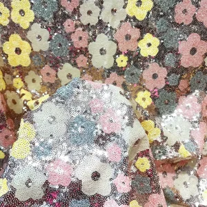 Plum Blossom Sequin Embroidered Bead Fabric Elastic Mesh Women’s Wedding Performance Clothing Shoe Material Fabric