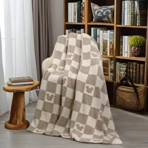 Plush Blanket Throw Size Checker Bear Head Lightweight Blanket Soft Cozy Comfy Checkboard Blanket