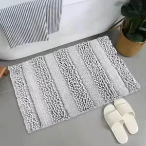 Plush Chenille Non Slip Bath Mat Set for Bathtub & Shower Area with Quick Dry Fabric