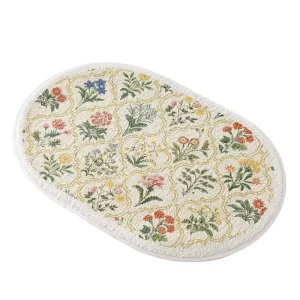 Plush Faux Cashmere Bath Mat Super Absorbent Non Slip Machine Washable Rug with Floral Print