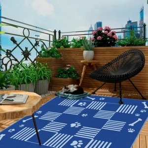 Plush PP RV Outdoor Rugs Reversible Weatherproof Area Mat Carpet with Corner Loops for Patio Camping