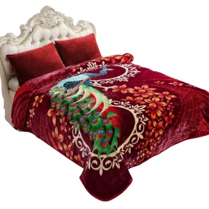 Plush Raschel Blanket Queen Size 200*240 7kg 1 Ply Soft Korean Mink Warm Lightweight Breathable Peacock Floral Pattern