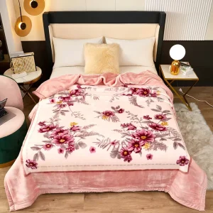 Plush Raschel Double Layer Polyester Terylene Blanket Floral Pattern Customizable Warm All Season Throw for Bed Couch Modern