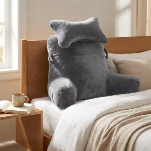 Plush Reading Pillow for Sitting in Bed Couch Adult Back Support with Armrests & Pockets Removable Washable for TV Gaming