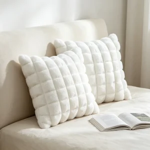 Plush Soft Faux Fur Throw Pillow Cover Striped Fluffy Decorative Cushion Case for Sofa Couch Bedroom Home