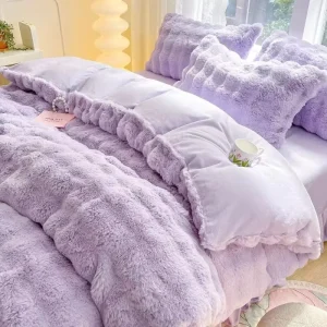 Plush Solid White Duvet Cover Warm Bed Sheet Pillowcases Modern Bubble Flannel 4 Piece Eco Friendly All Season Custom Logo Grade