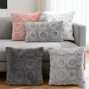 Plush Square Jacquard Throw Pillow Solid-color Minimalist Home Living Room Bedroom Sofa