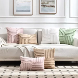 Plush Striped Spliced Throw Pillow Customizable for Combination Sofa Home Hotel Decor Soft Fluffy Stitching Cushion Cover