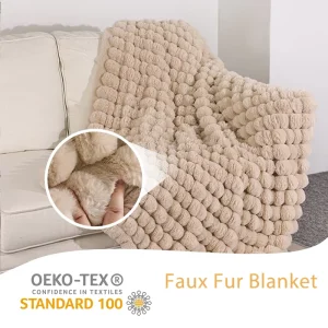 Plush Throw Blanket Good Hand feeling 100% Polyester Brown Blend Knit Faux Fur for Sofa
