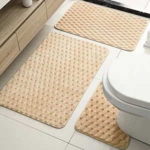 Plush Tortoiseshell Velvet Bath Rug Trio With High Density Foam Filling for Luxury Interior Setup and Warm Underfoot Feeling Mat