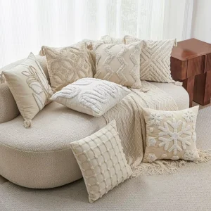 Plush Tufted Embroidery Sofa Cushion Cover Art Floral Leaves Throw Pillow Living Room Decor