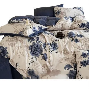 Poly Cotton Bedding Set Washed Linen Print Solid Color Vintage 4 Piece Duvet Cover Bedsheet Set for Hotel Home Bedding