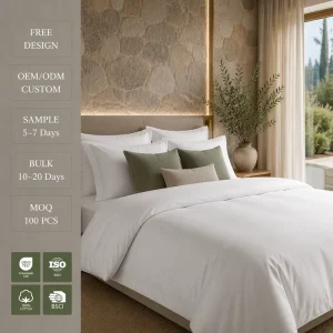 Polycotton Hotel Bed Linen Set Flat Fitted Sheet Duvet Cover Pillowcase Anti-Wrinkle Quick Dry OEM