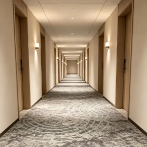 Polyester Corridor Broadloom Carpet Fireproof Slip Proof Custom Art Free Sample Star Hotel Walkway