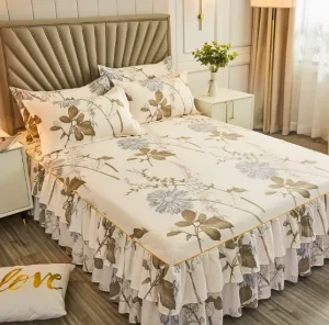 Polyester Cotton Bed Cover Double Sided Bed Skirt Korean Princess Style Aloe Vera Single Piece Brushed