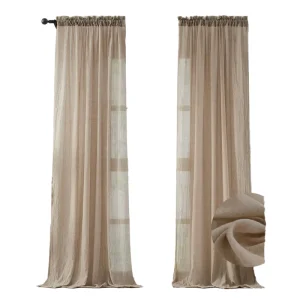 Polyester Cotton Textured Sheer Curtains Soft Light Filtering Rod Pocket Crepe Drapes Natural Flame Retardant All Season