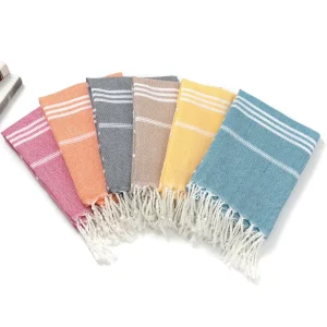 Polyester Cotton Turkish Beach Towel Summer BC48 Yarn-Dyed Stripes Edge-Bound Plain Weave Tassels Highly Absorbent for Adults