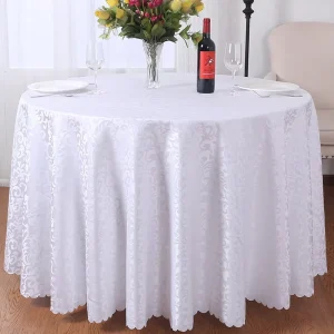 Polyester Double Hook Round Jacquard Tablecloth Table Cover for Dining, Outdoor, Wedding, Banquet, Restaurant, Hotel