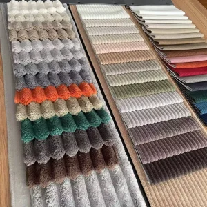 Polyester Faux Fur 3D Striped Luxury Velvet Sofa Upholstery Fabric for Furniture Bed Sofa Couch Carpet Curtain Chair
