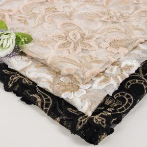 Polyester Knitted Two tone Embroidery Tulle Fabric for Wedding Accessories Lightweight OEKO TEX Certified