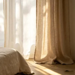 Polyester Linen Blackout Noise Reducing Custom Motorized Smart Curtains with Remote Control for Home and Office Use