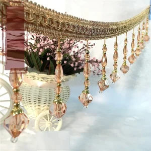 Polyester Material Beaded Curtain Accessories Beads Lace Decorative Use Curtain Fringes Trim for Curtains