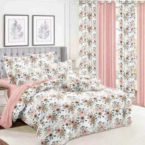 Polyester Queen Size 6pcs Bedding Set With Matched Curtains for Bedroom