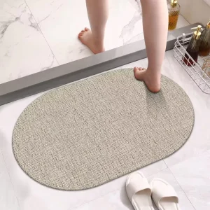 Polyester Quick drying Non slip Foldable Water Absorbent Rubber Backing Custom Logo Oval Foot Floor Bath Room Mat Rug