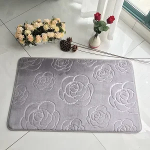 Polyester Rose Pressed Flower Carpet Modern Bedroom Rug Entrance Floor Mat Bathroom Absorbent Non-Slip Mat Simple Household Door