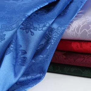 Polyester Silk Floral Brocade Jacquard Satin Cloth Woven Fabric Yarn Dyed Damask Pattern for Girls’ Dresses and Shirts