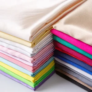 Polyester Silk-Like Satin Fabric, Elasticity and No Elasticity, Dyed Plain Fabric for Wedding Dress, Women’s Dress, Skirt Lining