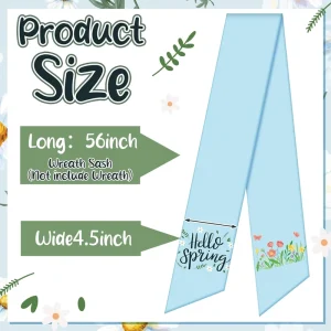 Polyester Spring Wreath Sash Eco-Friendly Hello Light Blue Decorative Ribbon Banner for Front Door Mirror Chair Decor
