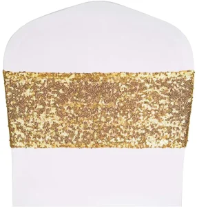 Polyester Wedding Chair Decoration 15*40cm Double Sided Sequin Elastic Rose Gold Chair Cover Sashes and Chair Bands