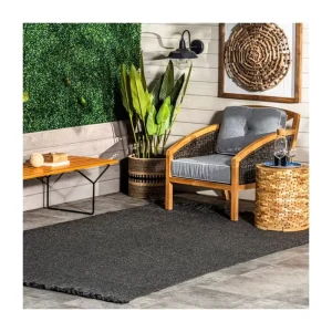 Polypropylene Braided Area Rug Flat Woven Black Indoor Outdoor Rug and Carpet