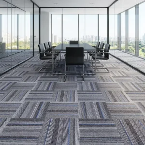 Polypropylene PVC Carpet Commercial Modular Office Flooring Striped Square 50×50 Tile Stain Resistant Antimicrobial Carpet Tile