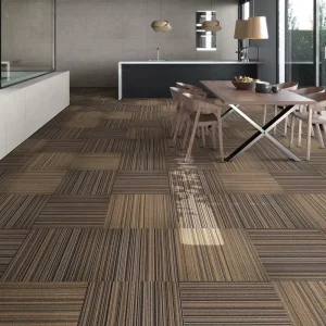 Polypropylene PVC Carpet Tiles Flame Retardant Anti Static Wooden Pattern Carpet Tiles for Hotel Home