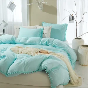Pom Pom Duvet Cover Queen Size 3 Piece Bohemian Farmhouse Microfiber Comforter Cover Set Soft and Lightweight Quilt Cover