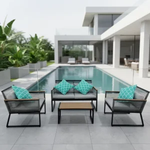 Popular Modern Outdoor Aluminum Wicker Rattan Sofa Set with Waterproof Cushions and UV Resistant Finish