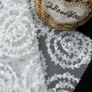 Popular Soft 3D Flower Wreath Embroidery White Tulle Fabric Breathable for Women Wedding Dress Fabric