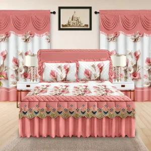 Popular Style Bedspread with Curtain Pillowcases and Lace Print on the Bed Skirt in American Bedding Bed Sheet Bedskirt Room