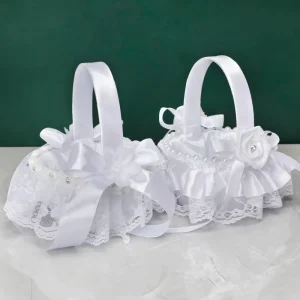 Popular Wedding Props Bridal Petal Baskets for Scattering Flowers Lace and Pearl Decorated Fabric Lotus Wedding Flower Basket