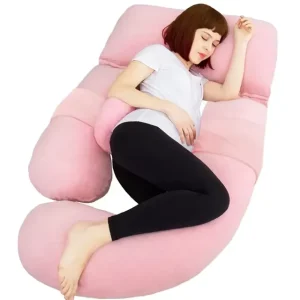 Portable Full Body U Shaped Maternity Pillow with Massage Feature Cotton Cover Removable for Pregnant Sleep